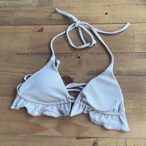 Zaful Light Brown Ribbed Triangle Bikini Top with Ruffles